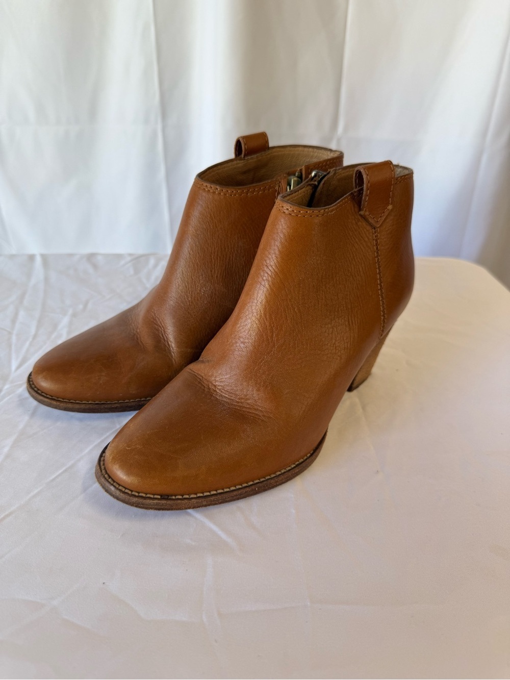 Madewell Billie Ankle Boots 6 English Saddle Leather brown side zipper 2.5”heel